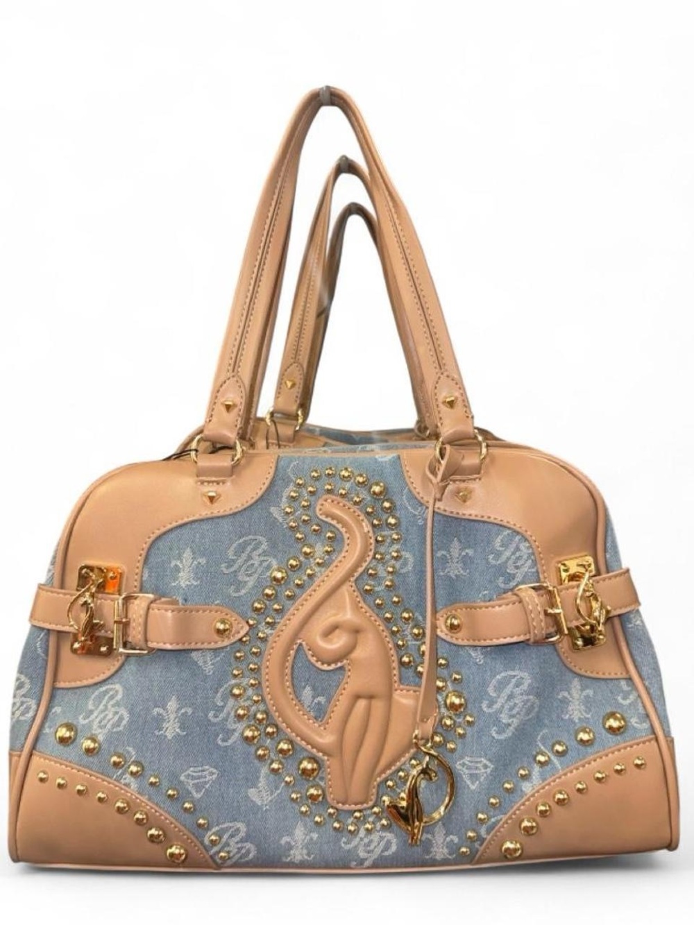 Baby Phat Y2K Handbag, blue denim and tan leather